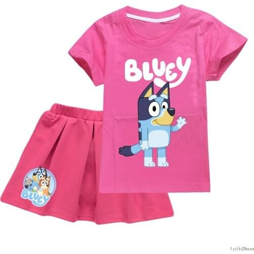 Bingo bluey Girls Clothing Set Fashion Summer Clothes Kids Suit Cartoon Toddler Girl Clothing Short Sleeve Children 2pcs