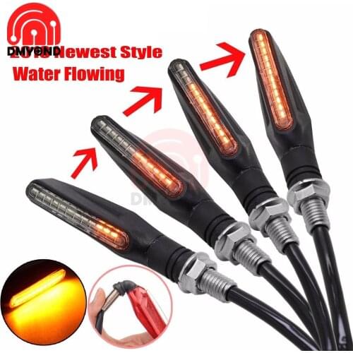 2pcs/lot Single Motorcycle Linear LED Tail Flasher Water Flowing Blinker Turn Signal Black Shell Amber Light for Honda Kawasak