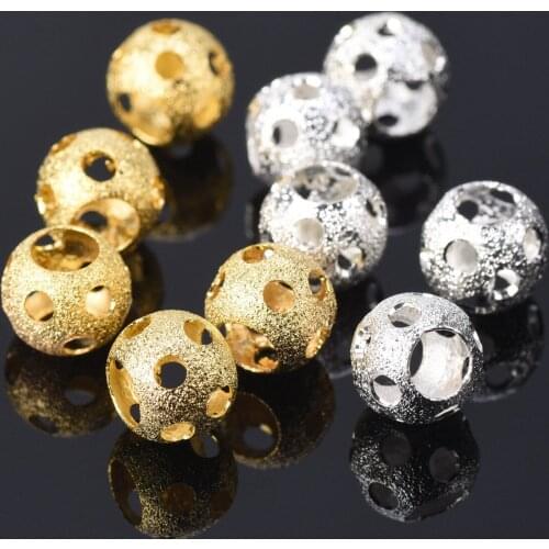 20pcs Gold Plated Color Round 10mm Hollow Holes Matte Metal Brass Loose Spacer Big Hole Beads lot for Jewelry Making DIY Crafts
