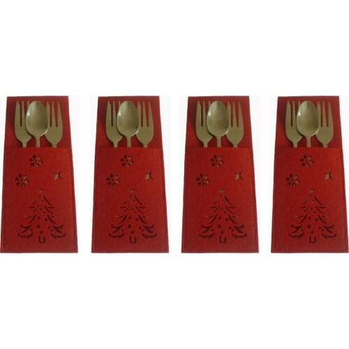 4pcs Christmas New Year Pocket Fork Knife Cutlery Holder Bag Christmas tree Snowflake Party Table Dinner Decoration Tableware