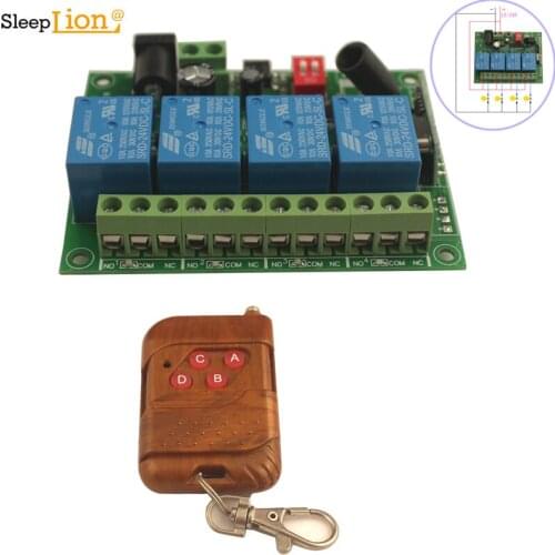 Sleeplion 24V/12V 4CH Channel Wireless Control Radio Relay Switch Transceiver Receiver Wireless Relay RF Remote Control Switch