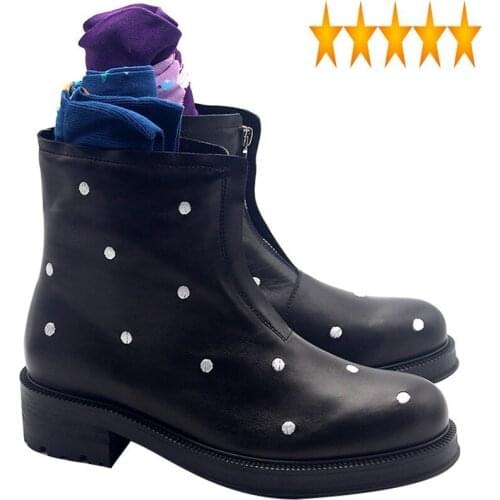 Dot Italy Runway Embroidery Polka Mens Thick Platform Snow Ankle Boots Gothic Zipper Round Toe Safety Shoes High Top Footwear