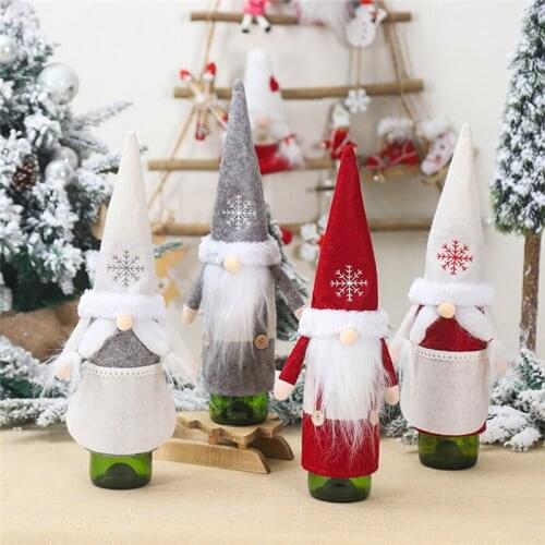 Santa Claus Wine Bottle Cover Creative Non Woven Fabric Doll Wine Bottle Champagne Bottle Cover Christmas Decor Dust Covers