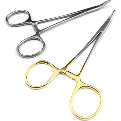 Dental Needle Holders Stainless Steel Curved Needle Holder Orthodontic Plier Gold Plated Handle Instrument Tools