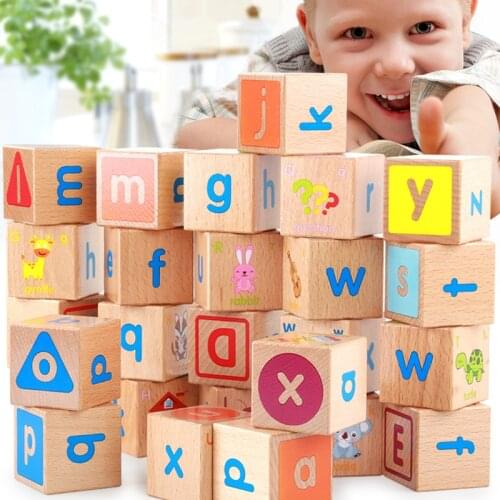Childrens Wooden Building Blocks Montessori Education Alphabetic Words Cartoon AnimalsGame English Learning Toy Kids Gift