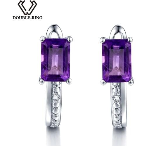 DOUBLE-R Natural Diamond Clip On Earrings Female 1.2ct Real Purple Amethyst Earrings Women 925 Silver Gemstone Jewelry Gift