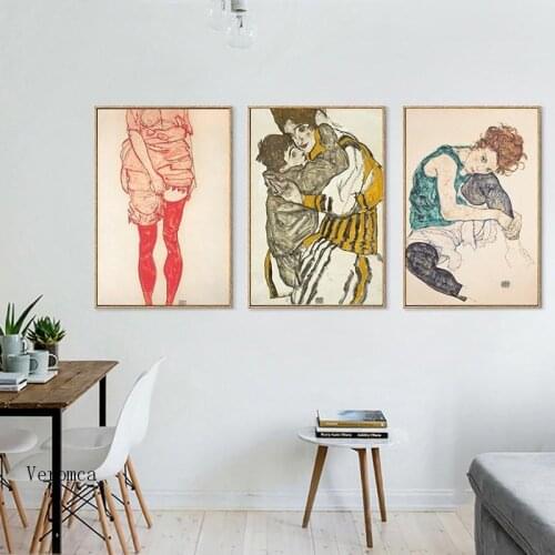 Figure Poster Egon Schiele Body Color Delineation Sketch Painting Home Decor Modular Wall Art Canvas Pictures for Living Room