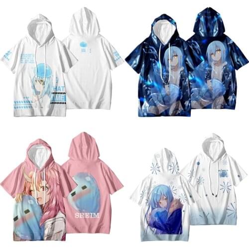 That Time I Got Reincarnated As A Slime Hooded T-shirt Tensei Shitara Suraimu Datta Ken 3D Printing Short Sleeve Tshirt Tees Top