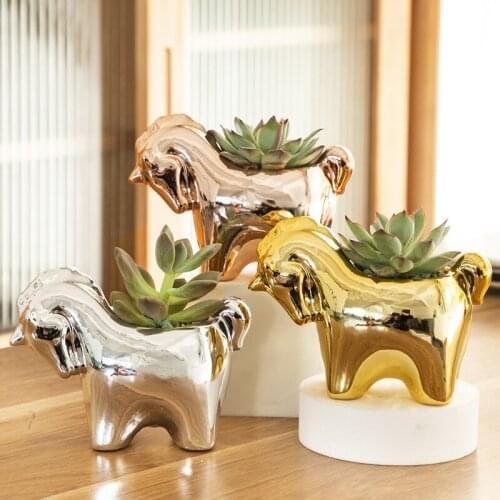 Electroplating Golden Plant Succulent Flower Pot Cartoon Animal Shape Ceramic Creative Desktop Garden Cartoon Flowerpot