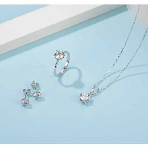 Pirmiana Classic Snowflake 925 Sterling Silver Earrings Necklace Rings Moissanite Jewelry Set Wedding Engagement Birthday