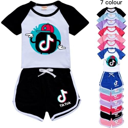 TIK TOK Boys summer clothing set childrens short-sleeved T-shirt girl cotton new childrens clothing boys girl clothe