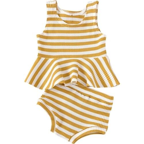 Casual Striped Baby Girl Clothes Sets Toddler Girl Summer Clothes Cotton Sleeveless Tops+Shorts Infant Clothing 6-24 Months