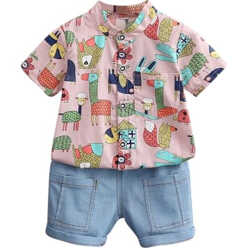 Summer Childrens clothing suit for Boys sets Kids Short-sleeve Animal T-shirt + Short Pants Two-piece baby set23