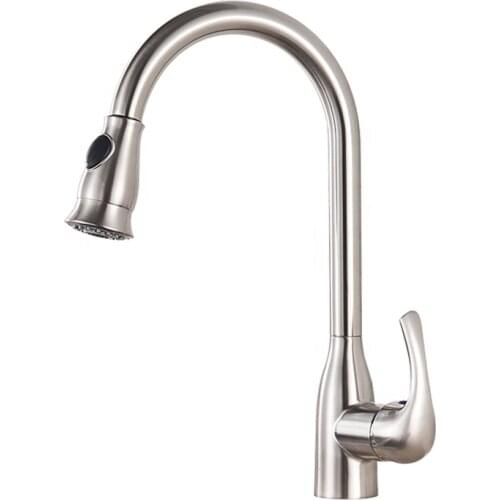 Brushed Nickel Kitchen Mixer Faucet 2 Ways Water Saving Pull Out Spray Kitchen Sink Tap Deck Mounted Brass Faucet