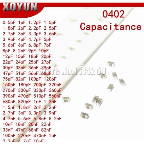 100pcs 0402 50V SMD Thick Film Chip Multilayer Ceramic Capacitor 0.5pF-10uF 10NF 100NF 1UF 2.2UF 4.7UF 10UF 1PF 6PF