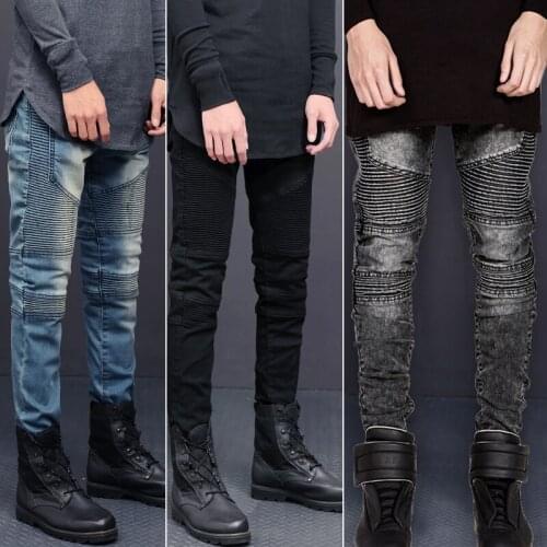 Europe and the United States Fashion Pants Stretch Slim Jeans Tide Men Fold Feet Pants Large Size Mens Jeans