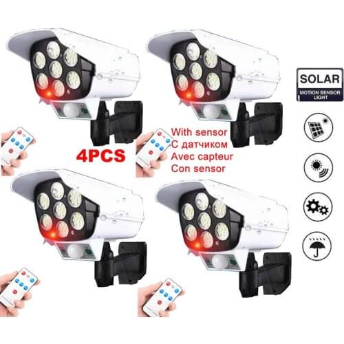 4pcs remote solar fake monitor dummy camera Garden Light Motion Sensor Lamp Powered By Sun Waterproof For Outdoor Wall Street Ga