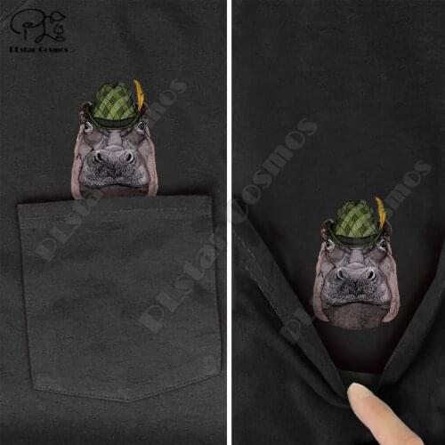 PLstar Cosmos T Shirt summer pocket Hat hippo printed t-shirt men women shirts tops funny cotton black tees Drop shipping