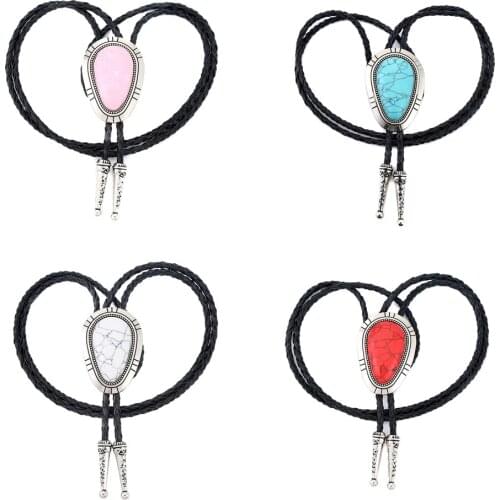 Natural Stone Waterdrope shape Bolo Tie For Man Western cowboy Necktie Bow Tie Leather Collar Rope Ladies Accessories