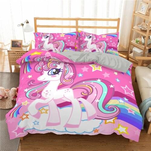 Cartoon Unicorn Bedding Set Duvet Cover Set USA Queen/King,Quilt/Blanket Cover Set Magic Rainbow Unicorn