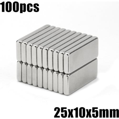 100pcs 25x10x5 Neodymium Magnet 25*10*5 mm N35 NdFeB Block Super Powerful Strong Permanent Magnetic imanes Block
