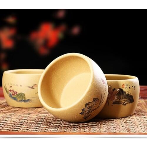 80ML Authentic Yixing Purple Clay Teacup Office Tea Ceremony Drinkware Hand Painted Lotus Pattern Raw Ore Zisha Tea Cup Bowls