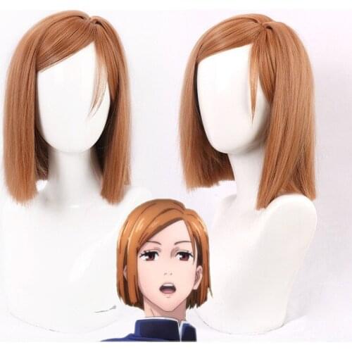 Anime Jujutsu Kaisen Cosplay Kugisaki Nobara Wig Short Brown Hair Heat Resistant Synthetic Hair Prom Festival Props