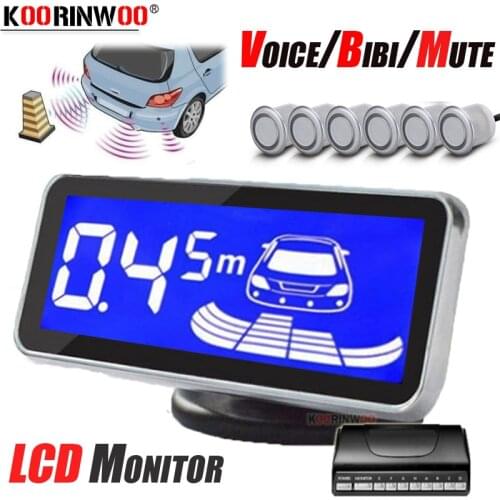 Koorinwoo Parktronic LCD Screen Voice/BEEP Car parking Sensors 6 Radars Buzzer 12V Front Rear Alert parking System Black Silver