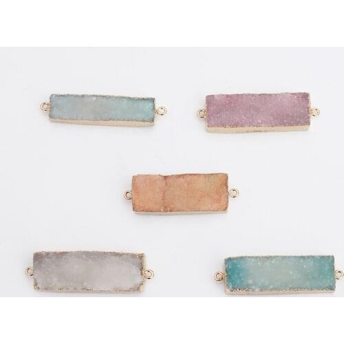 Natural Geometric Rectangle Crystal Geode Connector Pendant Agates Druzy Pendants Gem Stone Pendant Necklace Jewelry 15*45mm