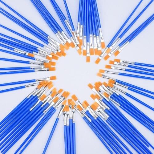 Portable 50 Pcs Flat Paint Brushes, Small Brush Bulk For Watercolor Brush Paint Brushes For Painting Professional Art Supplies