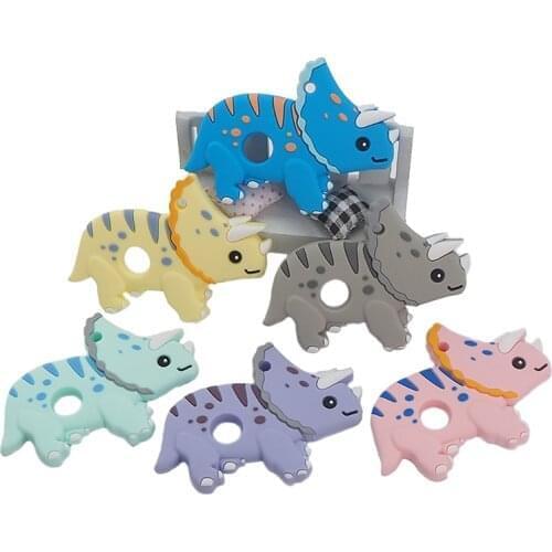 Chenkai 5PCS BPA Free Silicone Triceratops Teethers Sensory Chewing Pacifier DIY Baby Necklace Pendant Teething Chewing Toys