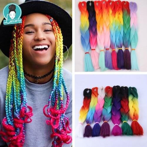 Luxury 24 Inch 60cm Soft Small Yaki Texture Solid Neon Pink Purple Ombre Henlon Braiding Hair Extensions Jumbo Briads