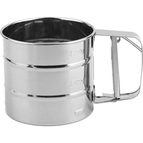 Handheld Baking Cake Tool Stainless Steel Mechanical Baking Icing Sugar Shaker Sieve Cup Mesh Powder Flour Sieve Accessory