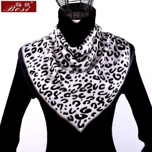 Silk leopard print scarf fashion square satin women luxury brand shawl black stripe scarves foulard sjaal leopardo mujer new
