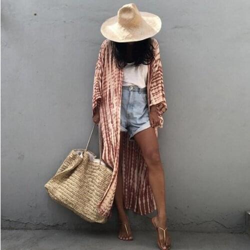 Cotton Chic Belted Kimono Womens Summer Holiday Cardigans Casual Tie Dye Batik Long Flowy CoverUps Boho Vacation Duster Coats