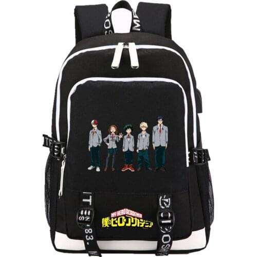 My Hero Academia School Bags Anime Bookbag Women Bagpack USB Charging Laptop Backpack Midoriya Izuku Travel Back Pack Rugzak