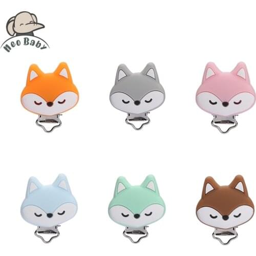 5pcs Cartoon Fox Pacifier Clip Silicone Nipple Chain Accessories Free BPA Toddle Teething Toys Cute Food Grade Baby Nipples Gift