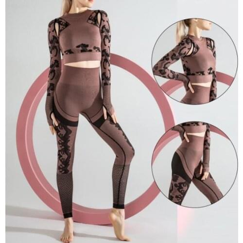 Sport Fitness Seamless Yoga Set Suit Camouflage Workout Clothes Gym for Women Leggings Breathable Long-sleeved Yoga suit Brand
