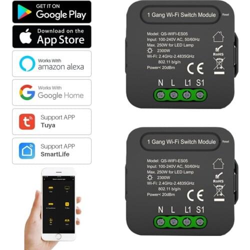 Tuya WIFI Smart Light Switch Module, Smart Home Automation DIY Breaker Supports 1 Way Control, Work With Alexa Google Home