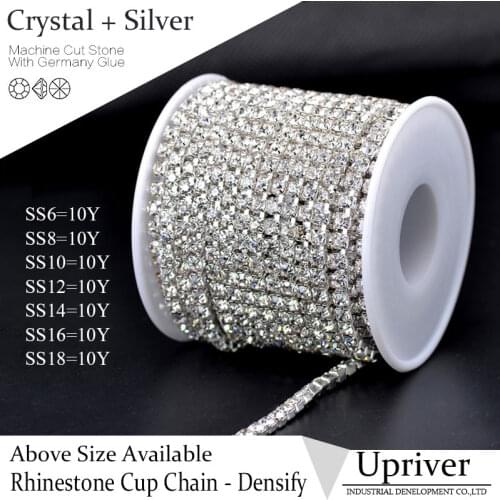 Upriver 10 yards/roll Bright Strass Silver Base Densify Claw SS16(3.8-4.0mm) Crystal Rhinestone Cup Chain For Bags Design