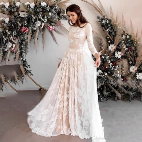 Vintage Wedding Dresses 2021 Backless Lace Boho Beach Long Sleeves Bridal Dress Champagne Bohemian Wedding Gowns Floor Length