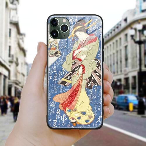 Vintage Japanese style Geisha Ukiyoe soft Silicone Glass Phone Case Cover For iPhone SE 6 6s 7 8 Plus X XR XS 11 12 Mini Pro Max