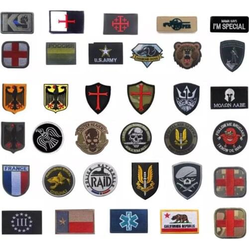 Wholesale Embroidered Military Patch Stripe Tactical patches for Clothing red Cross sniper France Britain Spain Germany badges