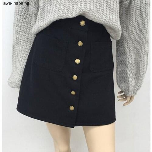 Denim Short Skirt Summer Women A-line Single Button Mini Skirts High Waist Slim Pocket Causal Sexy Short White Blue Navy Black