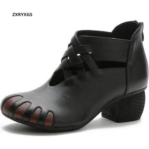 2021 New Spell Colors Autumn Genuine Leather Boots Women Shoes Thick Heel Martin Boots Soft Sole Comfort High-top Ankle Boots