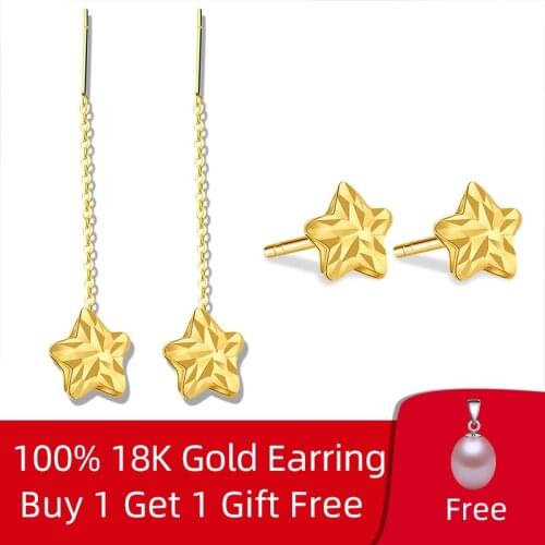 ZHIXI Real 18k Gold Jewelry Stud Earrings for Women Romantic Five-pointed Star Wedding Gift Pure AU750 Fine Jewelry Earrings E52