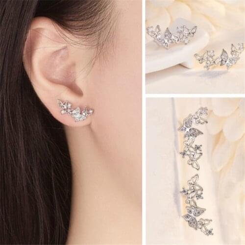 2019 fashion butterfly CZ stones crystal woman stud earrings luxury brand girls jewellery aliexpress HB055