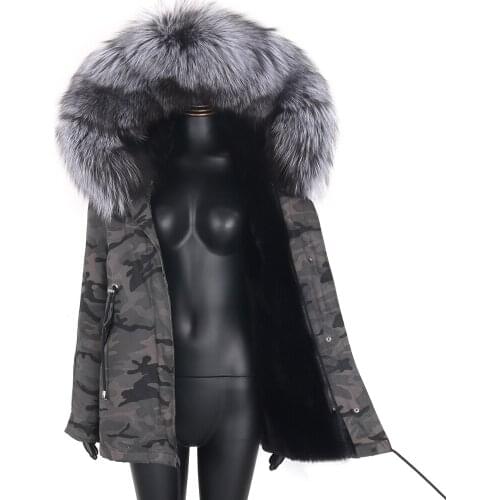 Winter Parka Jacket Casual Women Clothing Wear Real Raccoon Fur Hooded Coat Faux Rabbit Fur Liner High Quality Outerwear 2021 Ne