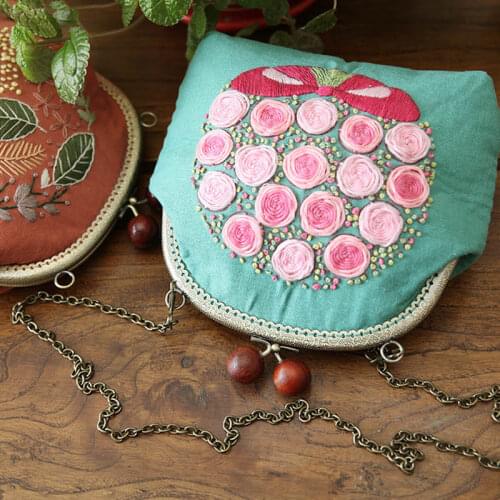 1Set DIY Handmade Kit Coin Bag European Style Change Purse Vintage Linen Hand Embroidery Creative Gift Travel Outdoor Holder