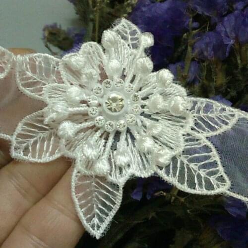 10x White 6.5x6.5cm 3D Cotton Pearl Flower Embroidered Lace Trim Ribbon Fabric Handmade DIY Wedding Dress Sewing Supplies Craft